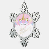 Unicorn Floral Crown, pretkerst Tin Sneeuwvlok Ornament (Rechts)