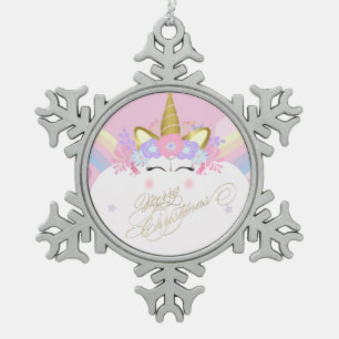 Unicorn Floral Crown, pretkerst Tin Sneeuwvlok Ornament