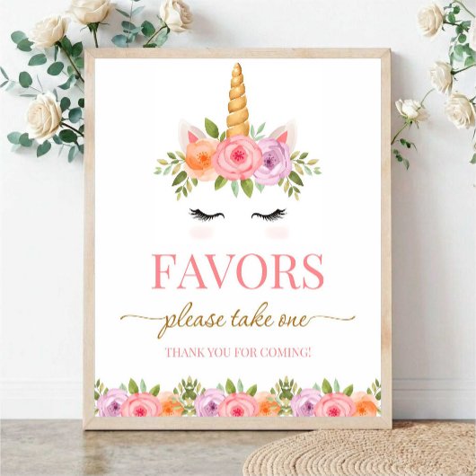Unicorn Floral Favors Please Take One Poster
