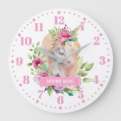 Unicorn Floral Kinder Wall Clock Grote Klok (Voorkant)