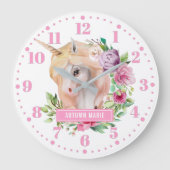 Unicorn Floral Kinder Wall Clock Grote Klok (Voorkant)