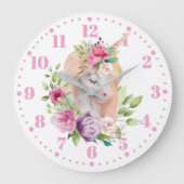 Unicorn Floral Kinder Wall Clock Grote Klok (Voorkant)