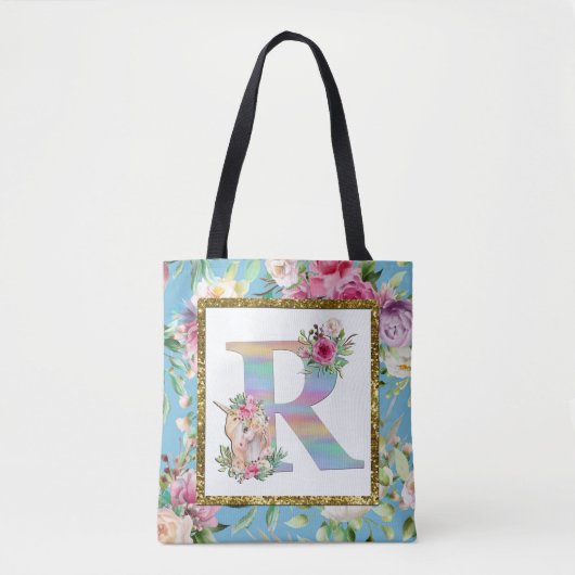 Unicorn Floral Monogram Diaper/Canvas tas (Voorkant)