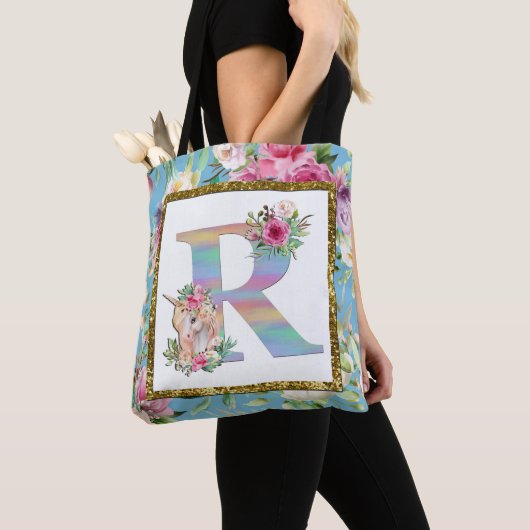 Unicorn Floral Monogram Diaper/Canvas tas (Dichtbij)