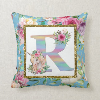 Unicorn Floral Monogram Pillow Kussen