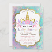 Unicorn, Floral, Opal Baby shower Kaart (Voorkant)