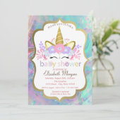 Unicorn, Floral, Opal Baby shower Kaart (Staand voorkant)