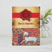 UNICORN FLORAL PARCHMENT RED WAX SEAL MONOGRAM KAART (Staand voorkant)