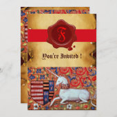 UNICORN FLORAL PARCHMENT RED WAX SEAL MONOGRAM KAART (Voorkant / Achterkant)