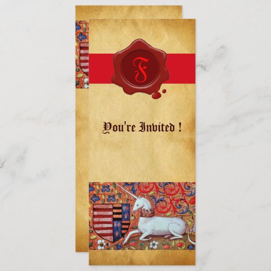 UNICORN FLORAL PARCHMENT RED WAX SEAL MONOGRAM KAART (Voorkant / Achterkant)
