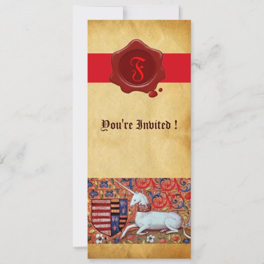 UNICORN FLORAL PARCHMENT RED WAX SEAL MONOGRAM KAART (Voorkant)
