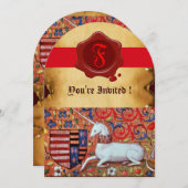 UNICORN FLORAL PARCHMENT RED WAX SEAL MONOGRAM KAART (Voorkant / Achterkant)