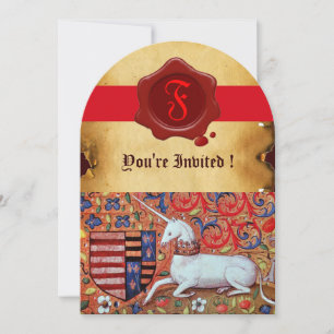 UNICORN FLORAL PARCHMENT RED WAX SEAL MONOGRAM KAART