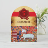 UNICORN FLORAL PARCHMENT RED WAX SEAL MONOGRAM KAART (Staand voorkant)