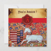 UNICORN FLORAL PARCHMENT RED WAX SEAL MONOGRAM KAART (Voorkant)