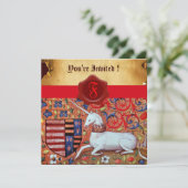 UNICORN FLORAL PARCHMENT RED WAX SEAL MONOGRAM KAART (Staand voorkant)