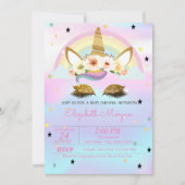 Unicorn Floral Rainbow Holographic Baby shower Kaart (Voorkant)
