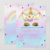 Unicorn Floral Rainbow Holographic Baby shower Kaart (Voorkant / Achterkant)