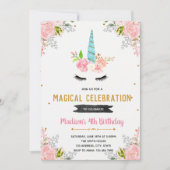 Unicorn florale verjaardagsuitnodiging kaart (Voorkant)