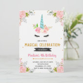 Unicorn florale verjaardagsuitnodiging kaart (Staand voorkant)