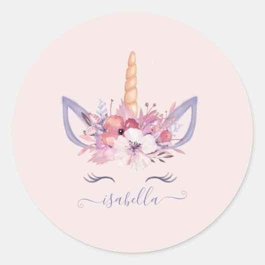 Unicorn florale waterverf sticker (Voorkant)