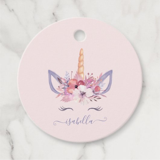 Unicorn florale waterverf verjaardag bedankjes labels (Voorkant)