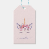 Unicorn florale waterverf verjaardag cadeaulabel (Voorkant)