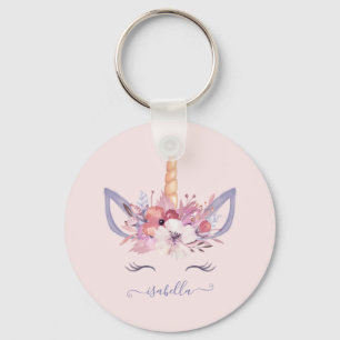 Unicorn florale waterverf verjaardag sleutelhanger