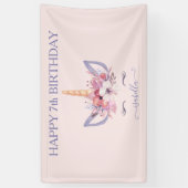 Unicorn florale waterverf verjaardag spandoek (Verticaal)