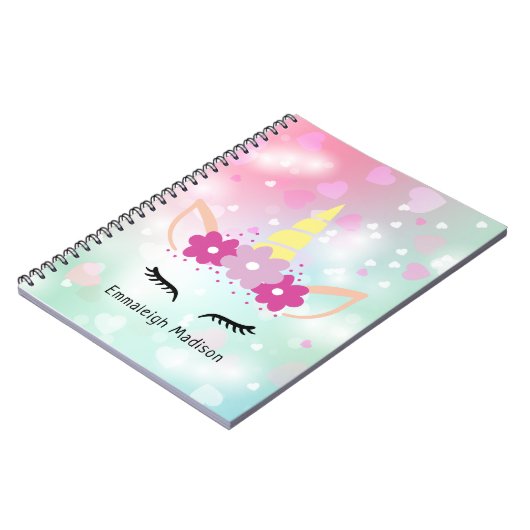 Unicorn Florals en Hearts | Monogrammen Notitieboek (Linkerzijde)