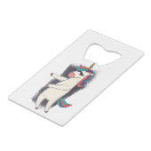 Unicorn Floss Dance Creditkaart Flessenopener (Voorkant Gekanteld)