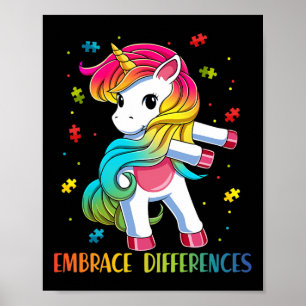 Unicorn Flossing Puzzle Piece Autism Awareness Gir Poster
