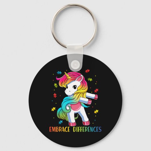 Unicorn Flossing Puzzle Piece Autism Awareness Gir Sleutelhanger (Voorkant)