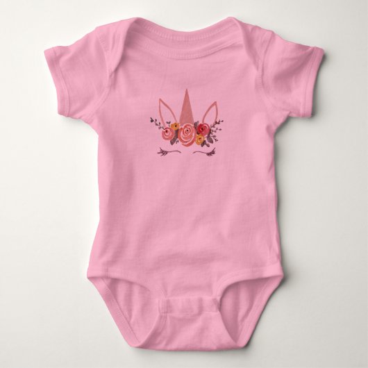 Unicorn Flower Crown Baby Girl Baby Bodysuit (Voorkant)