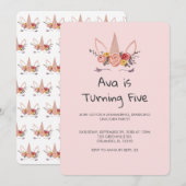 Unicorn Flower Crown Painting Birthday Invitation Kaart (Voorkant / Achterkant)