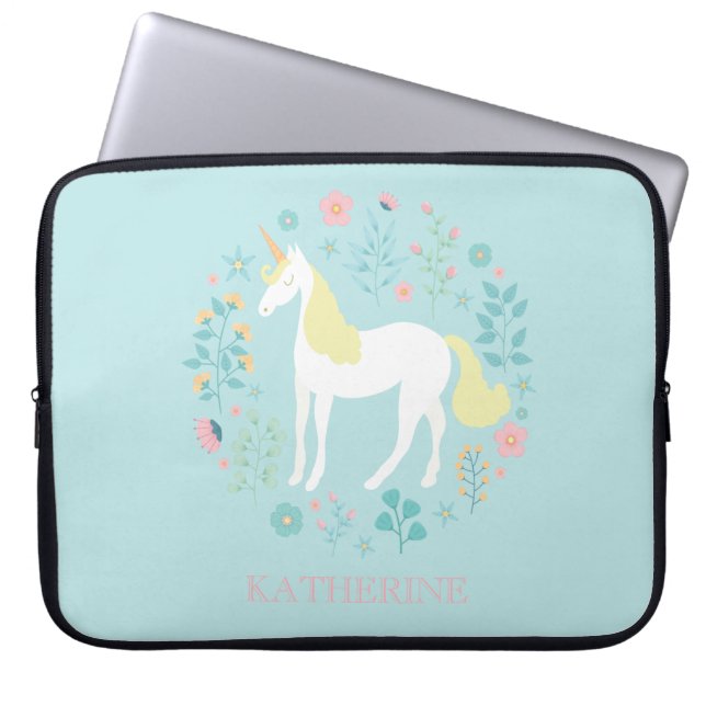  Unicorn & Flowers - Aangepast Laptop Sleeve (Voorkant)