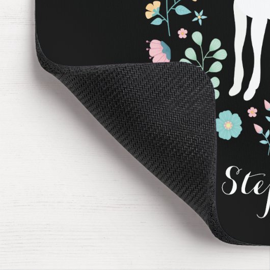  Unicorn & Flowers Black, op maat gesneden Muismat (Hoek)