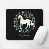  Unicorn & Flowers Black, op maat gesneden Muismat (Met muis)