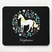  Unicorn & Flowers Black, op maat gesneden Muismat (Voorkant)