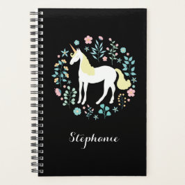  Unicorn & Flowers Black, op maat gesneden Planner