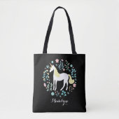  Unicorn & Flowers Black, op maat gesneden Tote Bag (Voorkant)