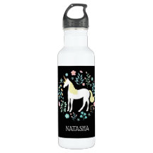 Unicorn & Flowers Black, op maat gesneden