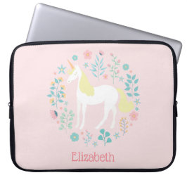  Unicorn & Flowers Blush Pink op maat Laptop Sleeve