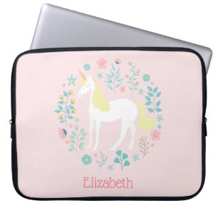  Unicorn & Flowers Blush Pink op maat Laptop Sleeve