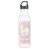  Unicorn & Flowers Blush Pink op maat Waterfles (Voorkant)