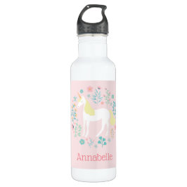 Unicorn & Flowers Blush Pink op maat Waterfles