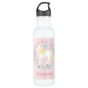 Unicorn & Flowers Blush Pink op maat Waterfles