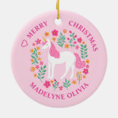 Unicorn Flowers Cute Pink Persoonlijke naam Keramisch Ornament (Achterkant)