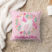 Unicorn Flowers Cute Pink Persoonlijke naam Kussen (Deken)