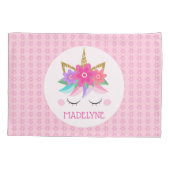 Unicorn Flowers Cute Pink Persoonlijke naam Kussensloop (Achterkant)